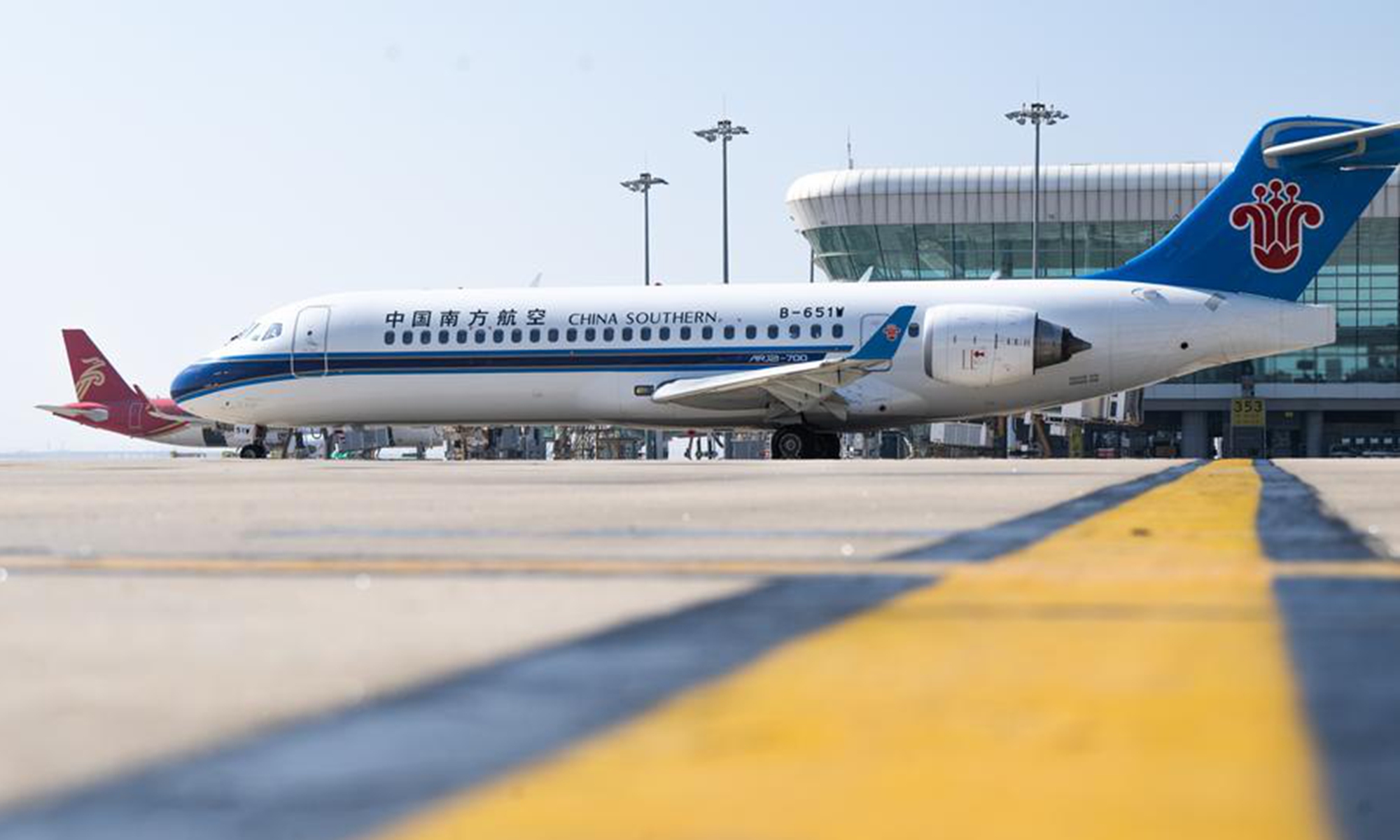 A China's homegrown ARJ21 jetliner is pictured at Wuhan Tianhe International Airport in Wuhan, central China's Hubei Province, Oct. 25, 2024.  (Photo: Xinhua)