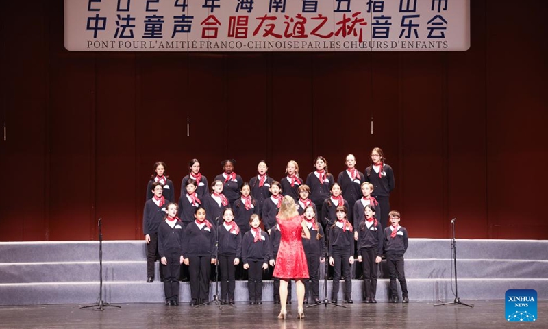 A children's chorus from Paris performs during a Sino-French children's chorus festival held at Hainan Song and Dance Theater in Haikou, south China's Hainan Province, Oct. 25, 2024. (Photo: Xinhua)