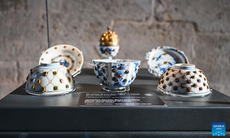 Chinese porcelain works are seen at the Topkapi Palace Museum in Istanbul, Türkiye, Oct. 23, 2024. The Topkapi Palace was the palace of the Ottoman Empire from the 15th to the 19th century. In 1924, the palace was converted into the Topkapi Palace Museum. The museum now houses many treasures, including porcelain from China.  (Photo: Xinhua)