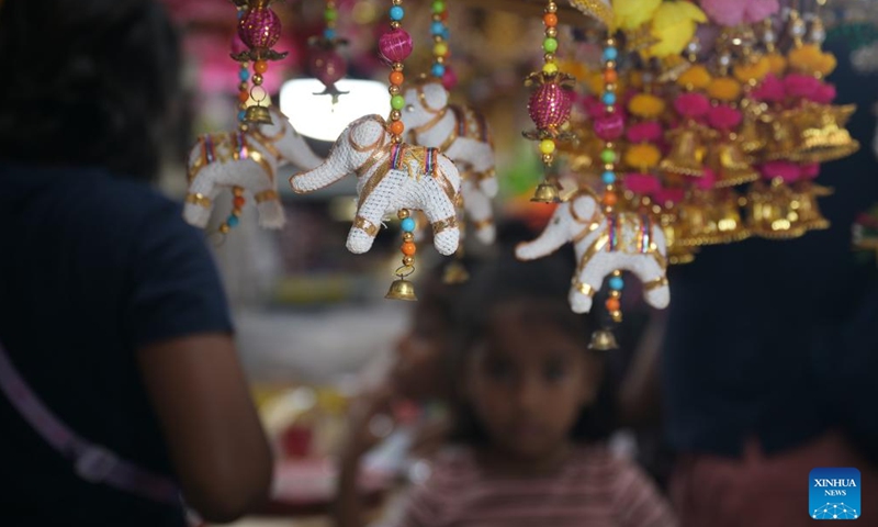 Elephant-themed decorations are seen on sale at the temporary Deepavali market, on the last weekend ahead of Deepavali, at Singapore's Little India, on Oct. 27, 2024. The Hindu festival Deepavali falls on Oct. 31 this year. (Photo: Xinhua)