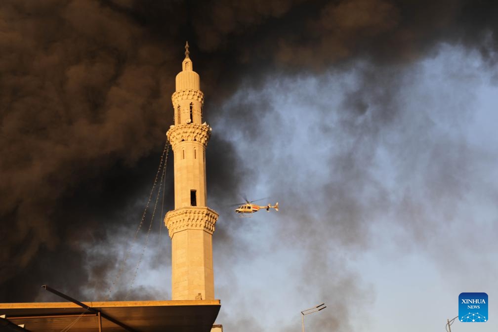 Smoke rises from the fire scene at a warehouse in Baghdad, Iraq on Oct. 27, 2024. A fire broke out at a warehouse in Iraqi capital Baghdad on Sunday. (Photo: Xinhua)