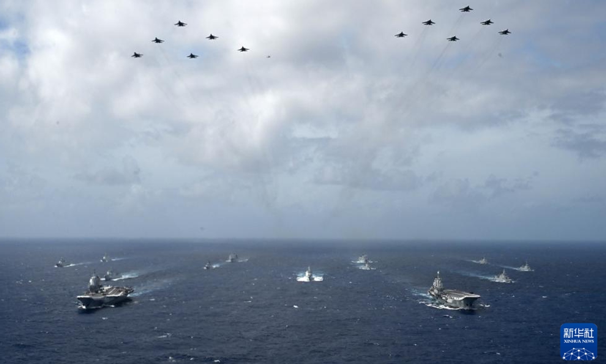 The aircraft carriers <em>Liaoning</em> and <em>Shandong</em> of the Chinese People's Liberation Army (PLA) Navy hold their first dual-carrier formation exercise in the South China Sea in Autumn 2024. Photo: Xinhua News Agency