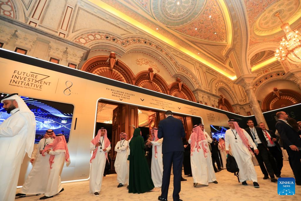 People attend the 8th Future Investment Initiative (FII) conference in Riyadh, Saudi Arabia, on Oct. 29, 2024. The 8th Future Investment Initiative (FII) conference kicked off on Tuesday in Saudi Arabia's capital Riyadh. Dubbed Davos in the Desert, the FII conference is the largest international investment and innovation forum in the Middle East, attracting many political and business leaders every year. (Photo: Xinhua)