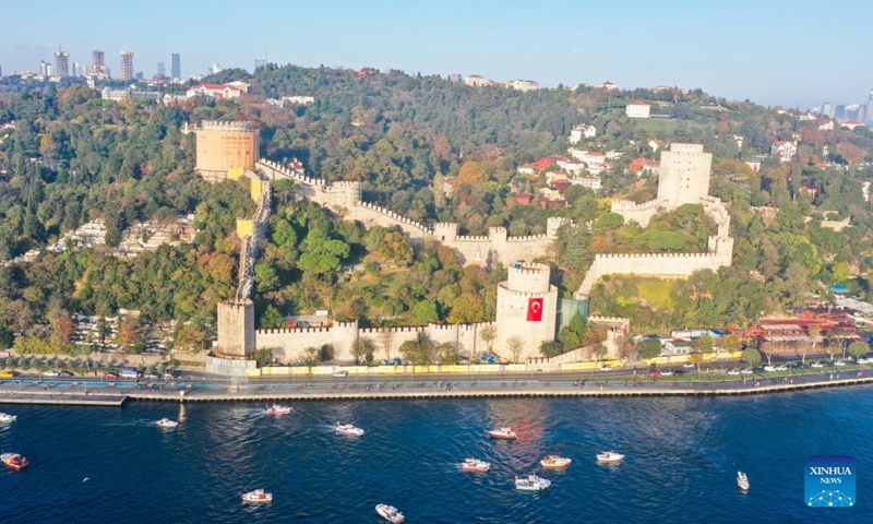 An aerial drone photo taken on Oct. 29, 2024 shows a view of Rumeli Fortress in Istanbul, Türkiye. Rumeli Fortress, a typical example of Ottoman military architecture, is located on the west side of the Bosphorus Strait in Istanbul. (Photo: Xinhua)