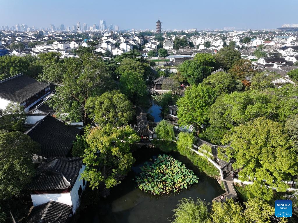 An aerial drone photo taken on Oct. 23, 2024 shows the scenery of Humble Administrator's Garden in Suzhou, east China's Jiangsu Province. About a 20-minute ride by high-speed train from east China's Shanghai, Suzhou is one of the richest cities in China, with its more than 100 classical gardens considered some of the most beautiful in the country, and nine of them serving as UNESCO world heritage sites. (Photo: Xinhua)