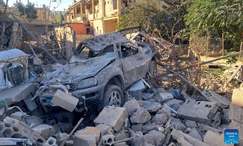 This photo shows the damage caused by Israeli airstrikes in Baalbek, Lebanon, Oct. 29, 2024. At least 60 people, including two children, were killed and 58 others injured following Israeli air raids on the eastern Bekaa Valley, Lebanon's Health Ministry said Monday. (Photo: Xinhua)