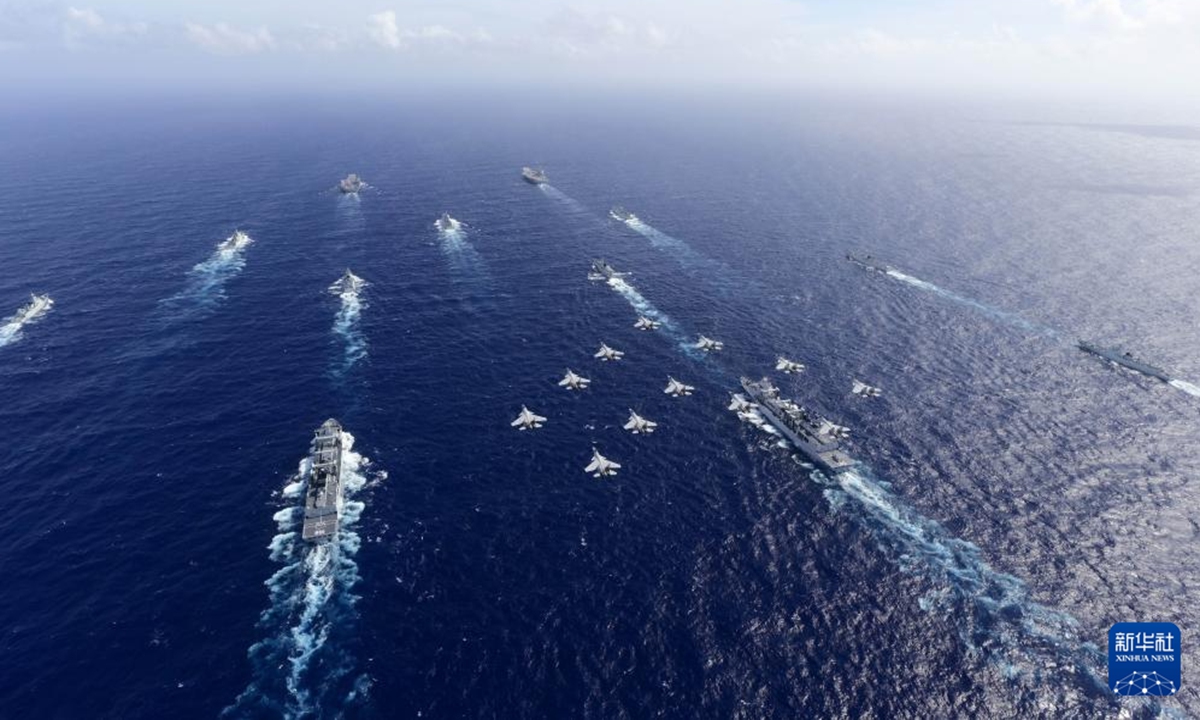 The aircraft carriers <em>Liaoning</em> and <em>Shandong</em> of the Chinese People's Liberation Army (PLA) Navy hold their first dual-carrier formation exercise in the South China Sea in Autumn 2024. Photo: Xinhua News Agency