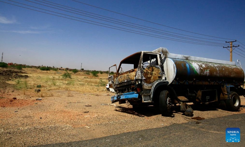 Photo taken on Oct. 28, 2024 shows a destroyed vehicle in Bahri city, north of Khartoum, Sudan. The International Organization for Migration (IOM) said on Tuesday that more than 14 million people had fled their homes since the beginning of the ongoing conflict in Sudan. (Photo: Xinhua)