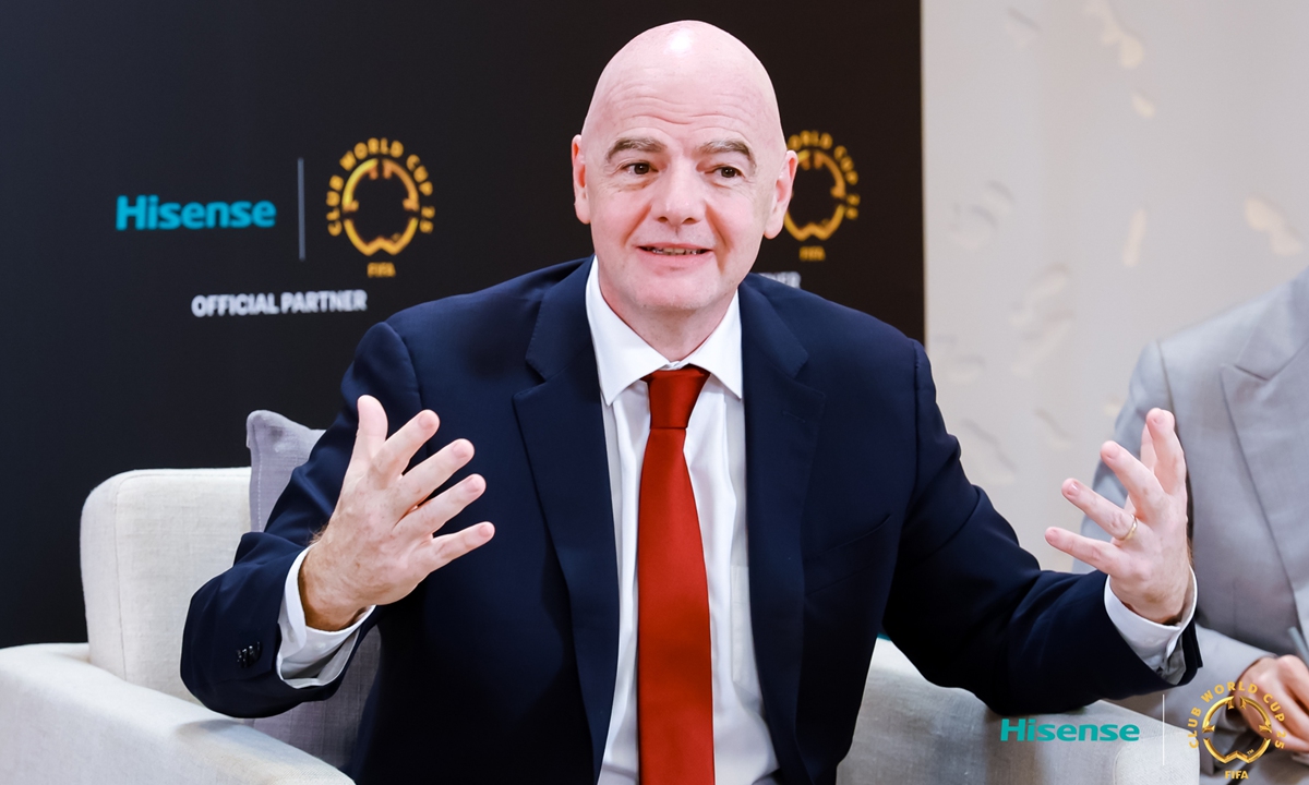 FIFA President Gianni Infantino speaks at a 2025 FIFA Club World Cup promotional event in Shanghai on October 30, 2024. Photo: Courtesy of Hisense