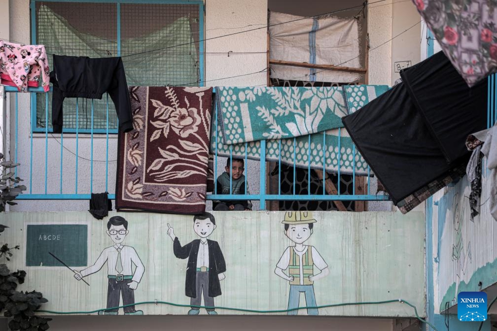 A shelter affiliated with the United Nations Relief and Works Agency for Palestine Refugees in the Near East (UNRWA) is pictured in the southern Gaza Strip city of Khan Younis, on Oct. 29, 2024. UN Secretary-General Antonio Guterres on Tuesday sent a letter to Israeli Prime Minister Benjamin Netanyahu, expressing his concerns over the new legislations that banned a UN agency's operations, a UN spokesperson said. (Photo: Xinhua)