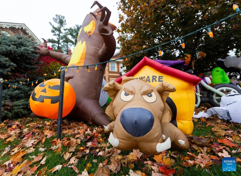 Halloween decorations are seen in front of a house in Oakville, Ontario, Canada, on Oct. 29, 2024. (Photo: Xinhua)