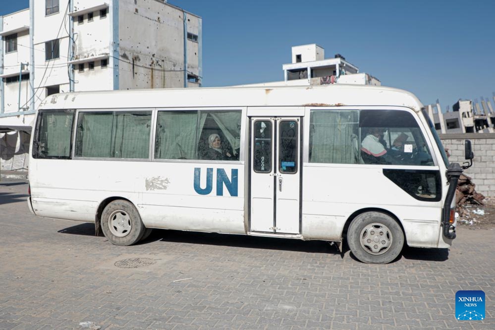 A UN vehicle is seen near a shelter affiliated with the United Nations Relief and Works Agency for Palestine Refugees in the Near East (UNRWA) in the southern Gaza Strip city of Khan Younis, on Oct. 29, 2024. UN Secretary-General Antonio Guterres on Tuesday sent a letter to Israeli Prime Minister Benjamin Netanyahu, expressing his concerns over the new legislations that banned a UN agency's operations, a UN spokesperson said. (Photo: Xinhua)