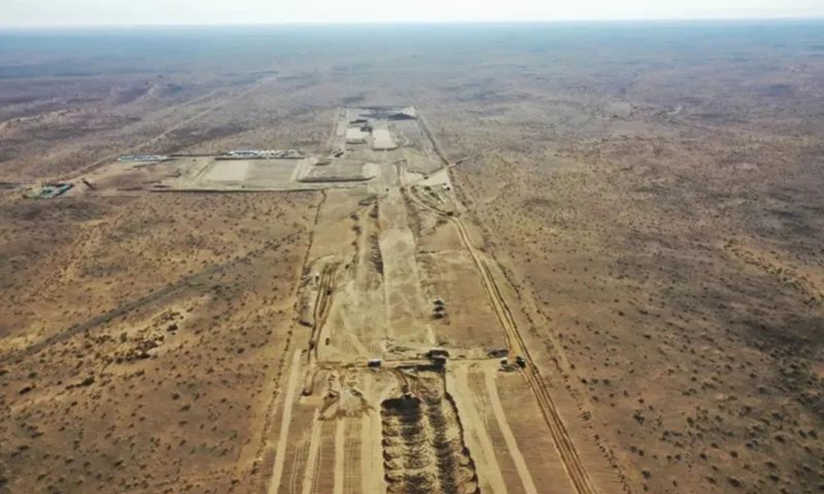 The construction site of the Xinjiang Zhundong Wucaiwan General Airport