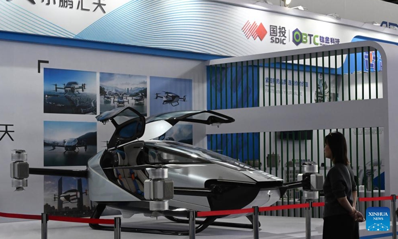 An Xpeng flying car is on display during the Nanchang Air Show in Nanchang, east China's Jiangxi Province, Nov. 2, 2024. The 2024 China Aviation Industry Conference and Nanchang Air Show kicked off here on Saturday. (Photo: Xinhua)