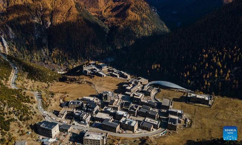 This aerial drone photo taken on Oct. 31, 2024 shows a view of the Yading Village in Yading scenic spot in Daocheng County of Tibetan Autonomous Prefecture of Garze, southwest China's Sichuan Province. (Photo: Xinhua)