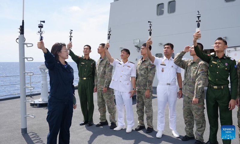 An instructor from the Naval University of Engineering gives cadets a class on Chinese navy vessel Qijiguang, Oct. 24, 2024. (Photo: Xinhua)