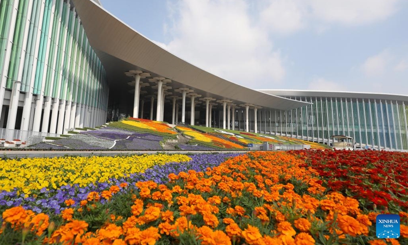 This photo taken on Nov. 2, 2024 shows the south square of the National Exhibition and Convention Center (Shanghai), the main venue for the 7th China International Import Expo (CIIE), in east China's Shanghai. Preparations for the 7th CIIE, which is scheduled to take place in Shanghai from Nov. 5 to 10, have entered the final stage. (Photo: Xinhua)