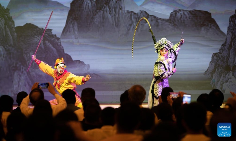 Artists of China's Zhejiang Wu Opera Research Center perform in Lusaka, Zambia on Oct. 31, 2024. One of China's most well-known art troupes spiced up celebrations of the 60th anniversary of China-Zambia diplomatic relations with a thrilling performance. (Photo: Xinhua)