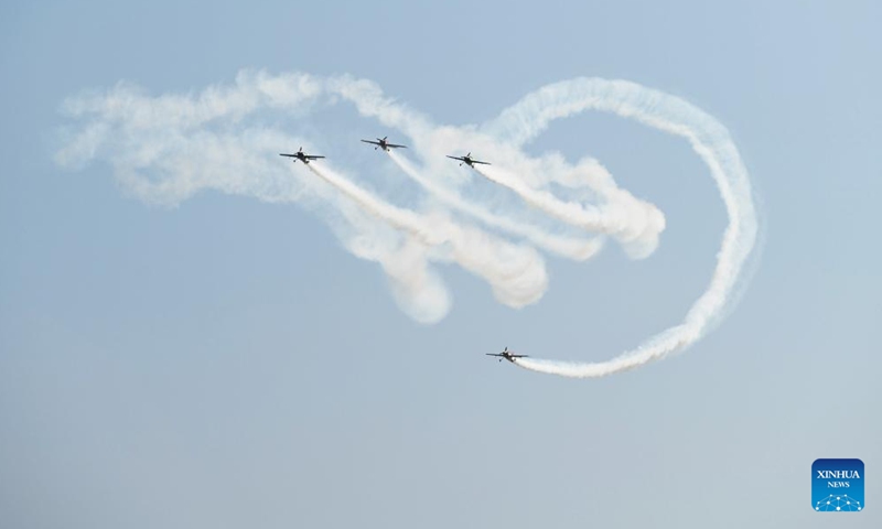 A French aerobatic team performs during the Nanchang Air Show in Nanchang, east China's Jiangxi Province, Nov. 2, 2024. The 2024 China Aviation Industry Conference and Nanchang Air Show kicked off here on Saturday. (Photo: Xinhua)