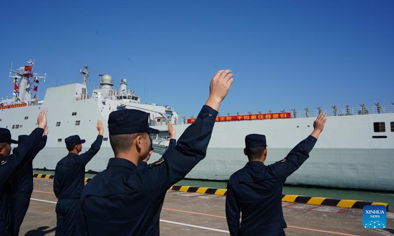 Chinese navy vessels Qijiguang and Jinggangshan return to a military port in Zhanjiang City in south China's Guangdong Province, Nov. 1, 2024, after concluding their 35-day ocean-going training and overseas visit mission. (Photo: Xinhua)