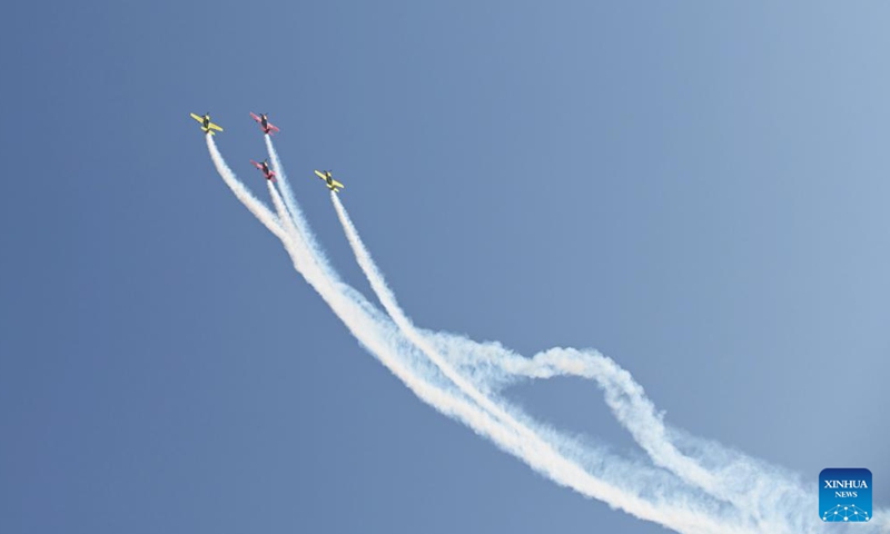 A French aerobatic team performs during the Nanchang Air Show in Nanchang, east China's Jiangxi Province, Nov. 2, 2024. The 2024 China Aviation Industry Conference and Nanchang Air Show kicked off here on Saturday. (Photo: Xinhua)