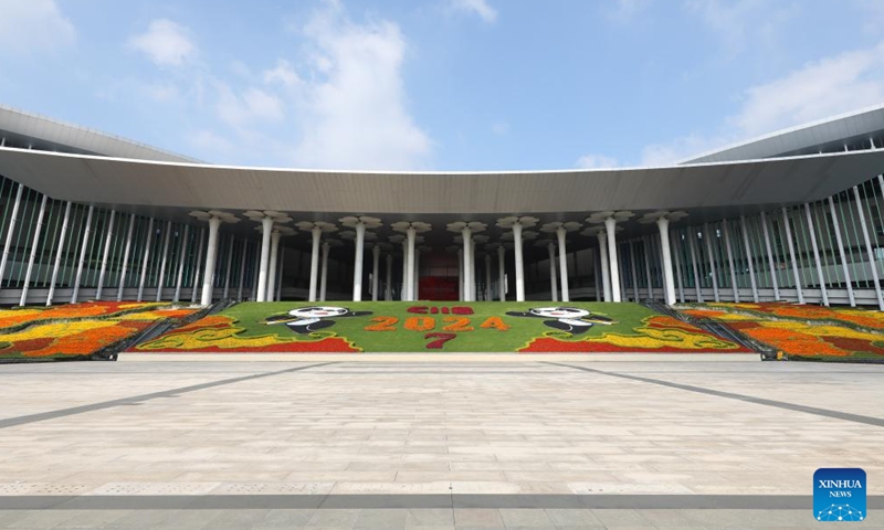 This photo taken on Nov. 2, 2024 shows the south square of the National Exhibition and Convention Center (Shanghai), the main venue for the 7th China International Import Expo (CIIE), in east China's Shanghai. Preparations for the 7th CIIE, which is scheduled to take place in Shanghai from Nov. 5 to 10, have entered the final stage. (Photo: Xinhua)