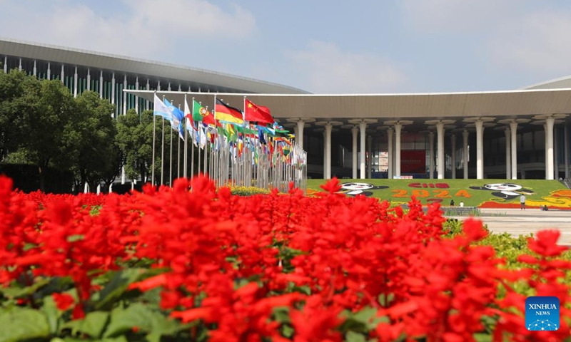 This photo taken on Nov. 2, 2024 shows the south square of the National Exhibition and Convention Center (Shanghai), the main venue for the 7th China International Import Expo (CIIE), in east China's Shanghai. Preparations for the 7th CIIE, which is scheduled to take place in Shanghai from Nov. 5 to 10, have entered the final stage. (Photo: Xinhua)