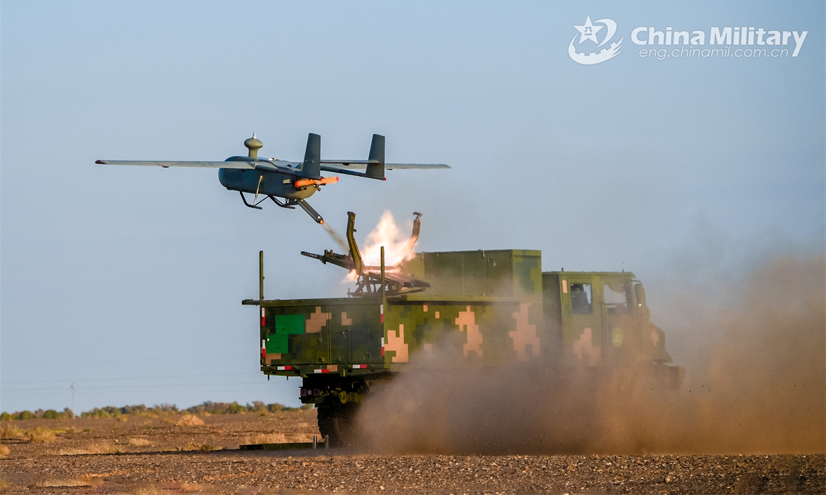 An Unmanned Aerial Vehicle (UAV) attached to a brigade under the Chinese PLA 74th Group Army takes off during an UAV flight training exercise on September 20, 2024. (Photo: China Military Online )