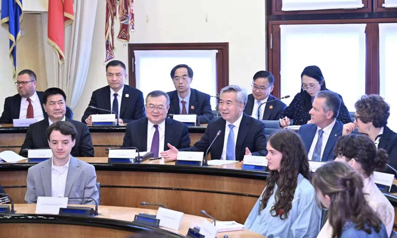 Li Xi, a member of the Standing Committee of the Political Bureau of the Communist Party of China (CPC) Central Committee and secretary of the CPC Central Commission for Discipline Inspection, attends a cultural exchange event titled Be a Contemporary Marco Polo, Build a New Bridge of Friendship, commemorating the 700th anniversary of Marco Polo's passing, in Venice, Italy, Nov. 2, 2024. Li led a CPC delegation on official goodwill visit to Italy from Wednesday to Saturday at the invitation of the Italian Senate. (Xinhua/Yue Yuewei)