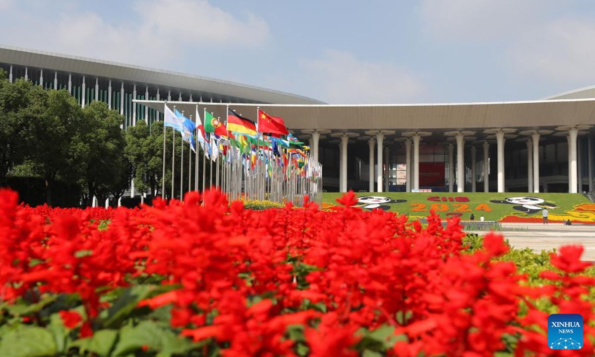 This photo taken on Nov. 2, 2024 shows the south square of the National Exhibition and Convention Center (Shanghai), the main venue for the 7th China International Import Expo (CIIE), in east China's Shanghai. Preparations for the 7th CIIE, which is scheduled to take place in Shanghai from Nov. 5 to 10, have entered the final stage. (Photo:Xinhua)