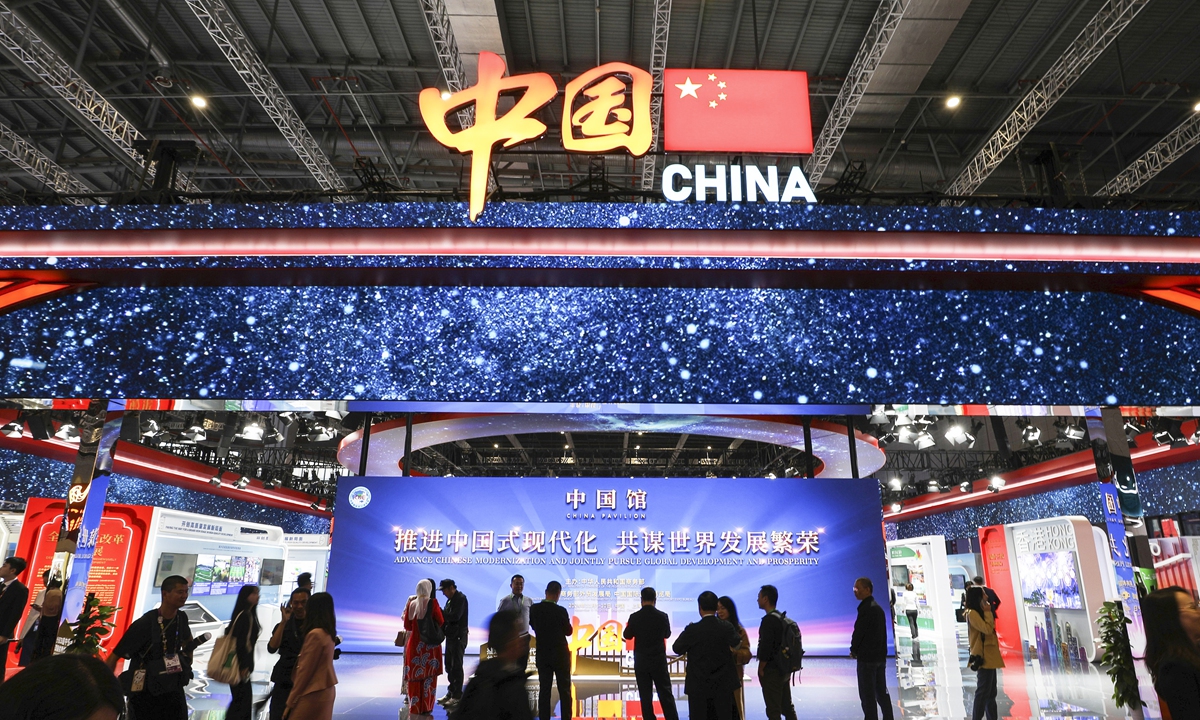 People visit the China Pavilion during the 7th China International Import Expo (CIIE) in Shanghai, November 5, 2024. The newest edition of the CIIE opened on Tuesday and will last through Sunday. Photo: Xinhua