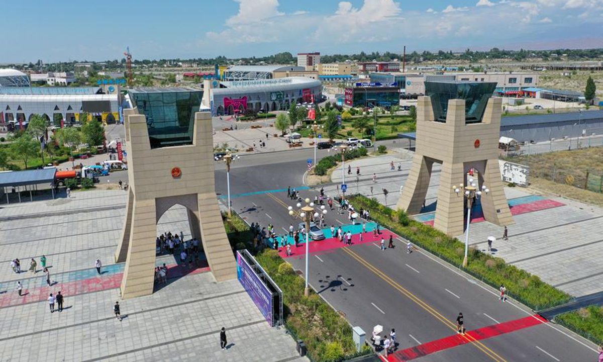 An aerial drone photo taken on July 26, 2024 shows a view of the Horgos International Border Cooperation Center on the China-Kazakhstan border in Horgos, northwest China's Xinjiang Uygur Autonomous Region. (Photo: Xinhua)