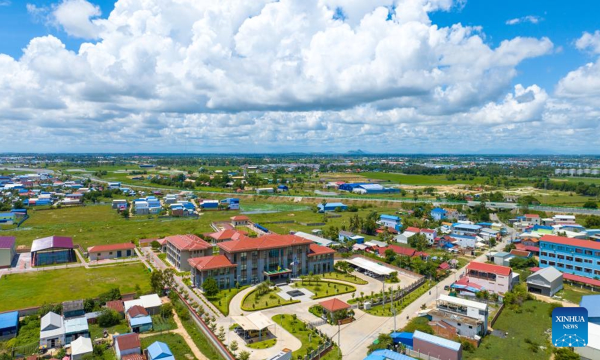 An aerial drone photo taken on Sept. 25, 2024 shows the headquarters of the Phnom Penh-Sihanoukville Expressway in Phnom Penh, Cambodia. The number of users of the Chinese-invested Phnom Penh-Sihanoukville Expressway in Cambodia had hit 10 million during the first two years of its operation. (Cambodian PPSHV Expressway Co., Ltd./Handout via Xinhua)