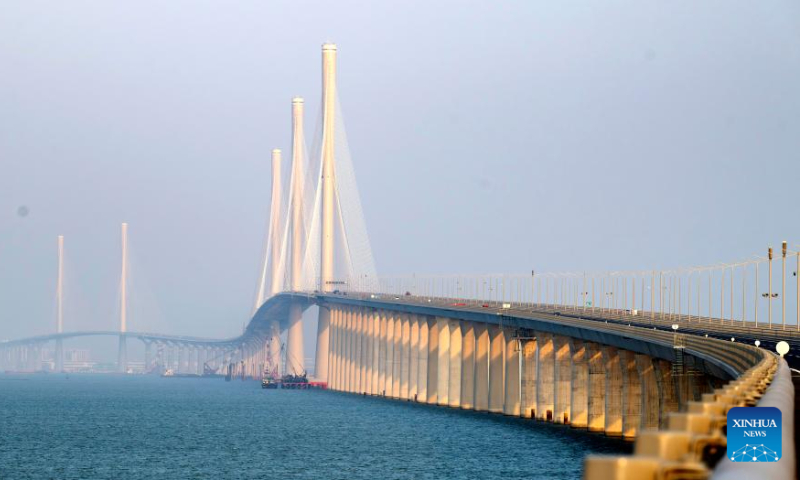 This photo taken on December 7, 2024 shows a view of the Huangmao Sea Channel Bridge in South China's Guangdong Province. The bridge is scheduled to open to traffic on December 11. Photo: Xinhua