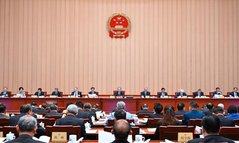 Zhao Leji, chairman of the National People's Congress (NPC) Standing Committee, presides over the first plenary meeting of the 12th session of the 14th NPC Standing Committee at the Great Hall of the People in Beijing, capital of China, November 4, 2024. Photo: Xinhua