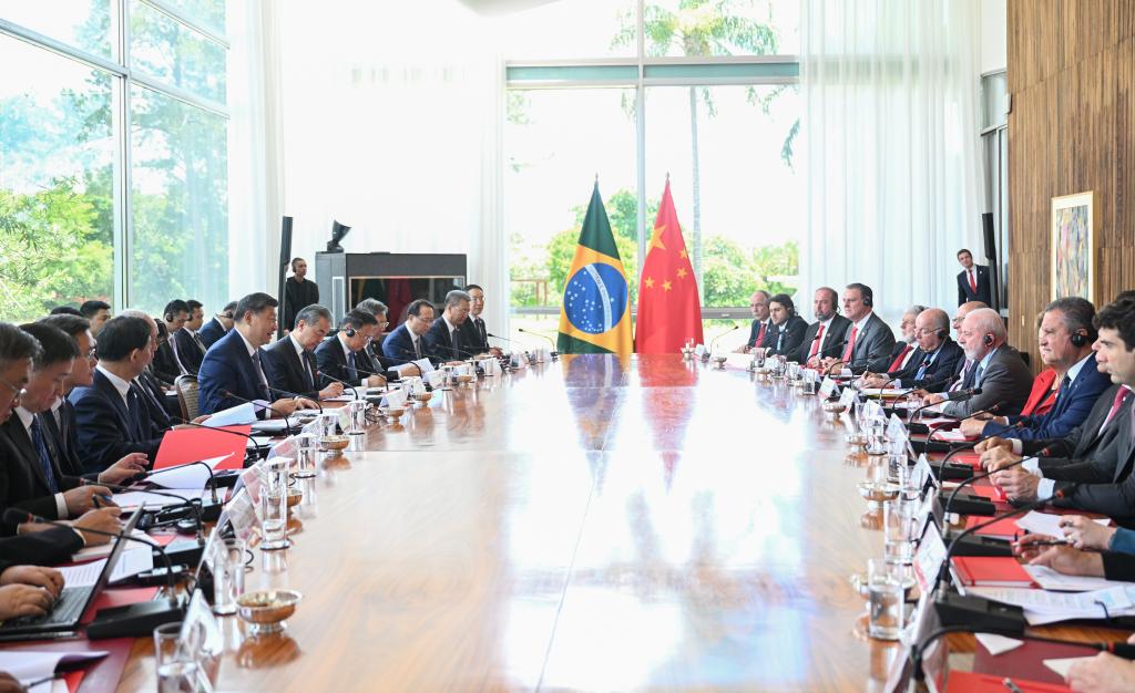 Chinese President Xi Jinping holds talks with his Brazilian counterpart Luiz Inacio Lula da Silva in Brasilia, Brazil, Nov 20, 2024. Photo:Xinhua