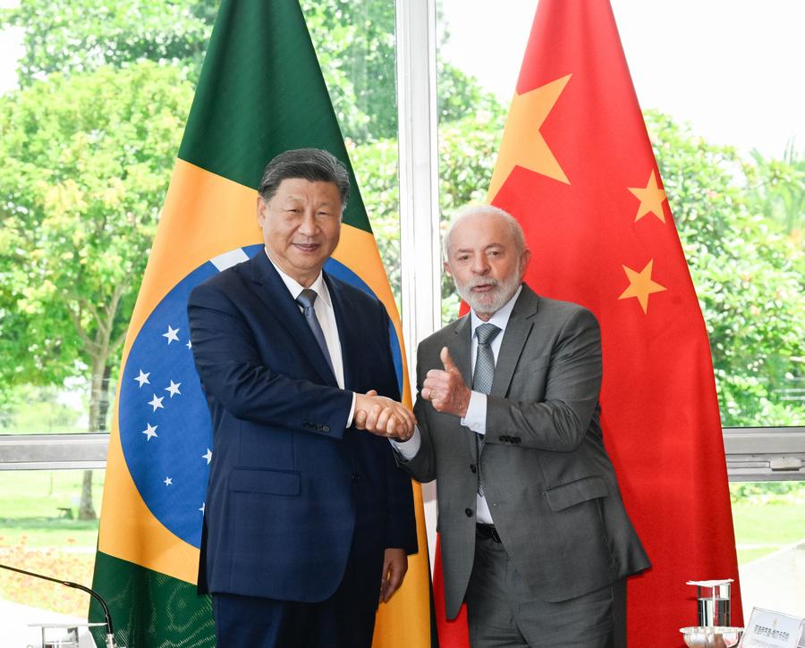 Chinese President Xi Jinping holds talks with his Brazilian counterpart Luiz Inacio Lula da Silva in Brasilia, Brazil, Nov 20, 2024. Photo:Xinhua