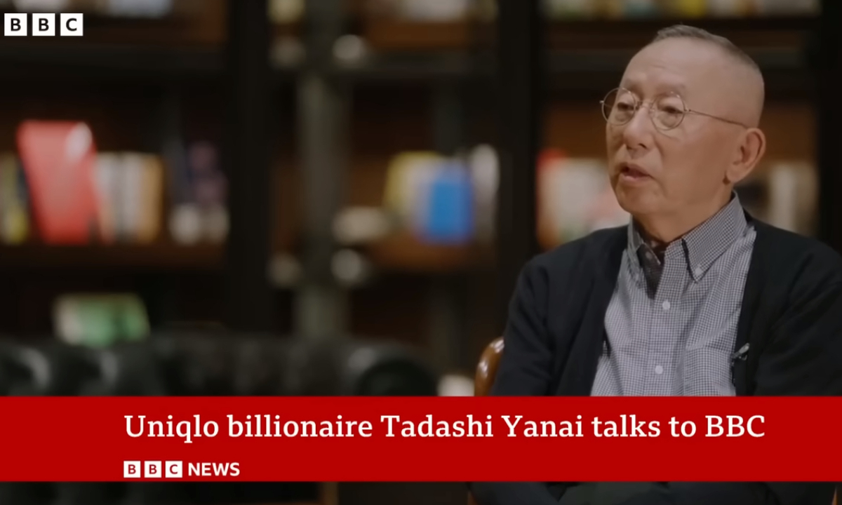 A screenshot of BBC's interview of Tadashi Yanai, chief executive of Fast Retailing, the parent company behind the global fashion chain Uniqlo.