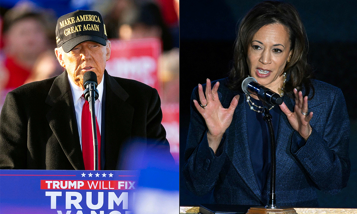 Republican candidate Donald Trump and Democratic candidate Kamala Harris Photo combination: VCG