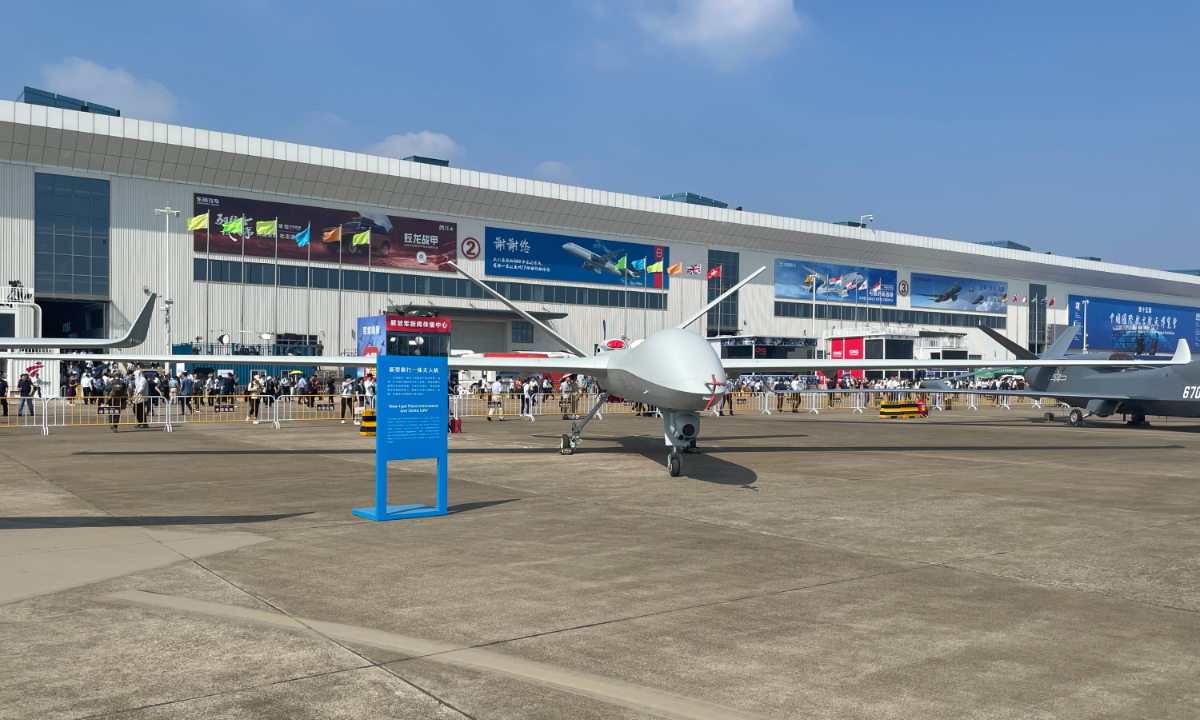 A new type of reconnaissance and strike unmanned aerial vehicle of the Chinese People’s Liberation Army (PLA) Air Force is put on ground static display at Airshow China 2024, held in South China’s Guangdong Province from November 12 to 17, 2024. Photo: Liu Xuanzun/GT