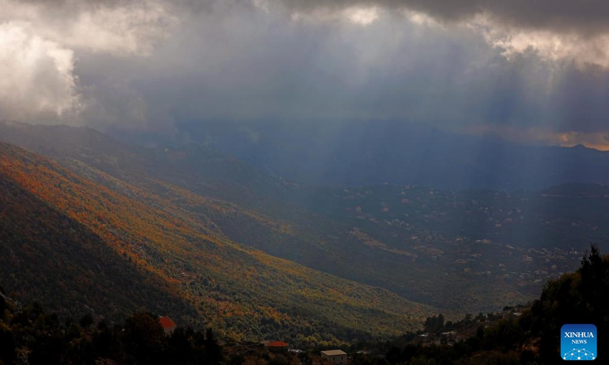 This photo shows the autumn scenery in the village of Ehmej in Mount Lebanon, Lebanon, on Nov. 3, 2024. (Photo: Xinhua)