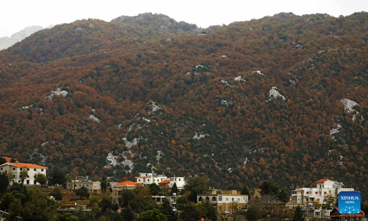 This photo shows the autumn scenery in the village of Ehmej in Mount Lebanon, Lebanon, on Nov. 3, 2024. (Photo: Xinhua)