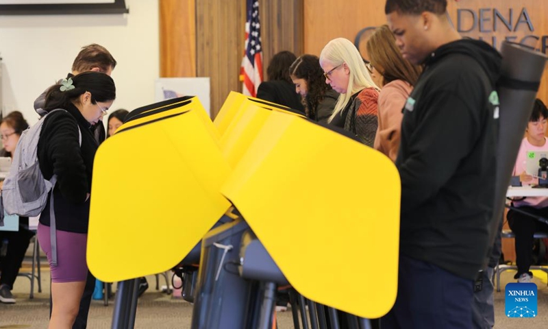 Voters cast their ballots at a polling station during the 2024 U.S. presidential election in Los Angeles County, California, the United States, on Nov. 5, 2024. (Photo: Xinhua)