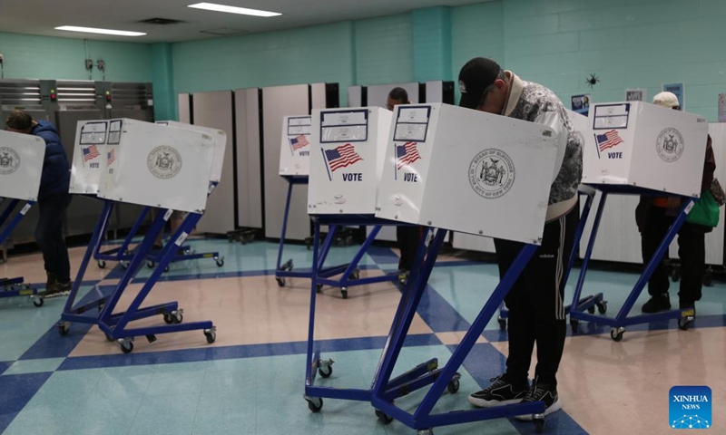 Voters are seen at a polling station during the 2024 U.S. presidential election in Queens, New York City, the United States, Nov. 5, 2024. (Photo: Xinhua)