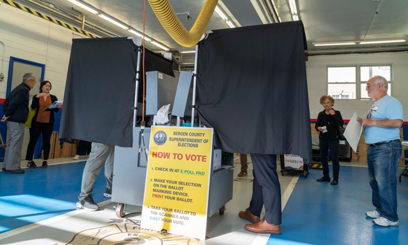 Voters are seen at a polling station during the 2024 U.S. presidential election in Fort Lee, New Jersey, the United States, on Nov. 5, 2024. (Photo: Xinhua)