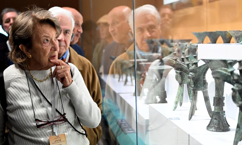 Foreign guests visit Yinxu Museum in Anyang, central China's Henan Province, Nov. 5, 2024. Over 40 foreign participants of the inaugural World Conference on Classics visited Henan to explore the openness and inclusiveness of Chinese civilization from Nov. 3 to 5. (Photo: Xinhua)