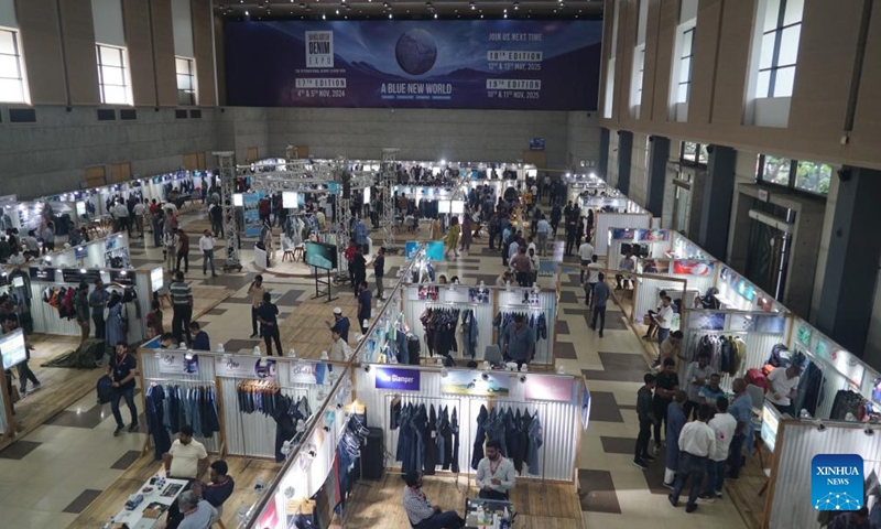 People visit the 17th edition of Bangladesh's largest denim exposition in Dhaka, Bangladesh, Nov. 4, 2024. The 17th edition of Bangladesh's largest denim exposition themed The Blue New World kicked off Monday in capital Dhaka. (Photo: Xinhua)