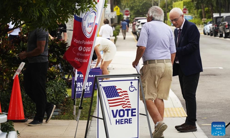 Voters are seen at a polling station during the 2024 U.S. presidential election in Palm Beach, Florida, the United States, on Nov. 5, 2024. (Photo: Xinhua)