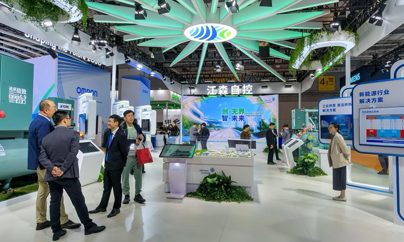 This photo taken on Nov. 8, 2024 shows the booth of Johnson Controls, a full-time attender of the China International Import Expo (CIIE), during the 7th CIIE in east China's Shanghai. (Xinhua/Zhang Cheng)