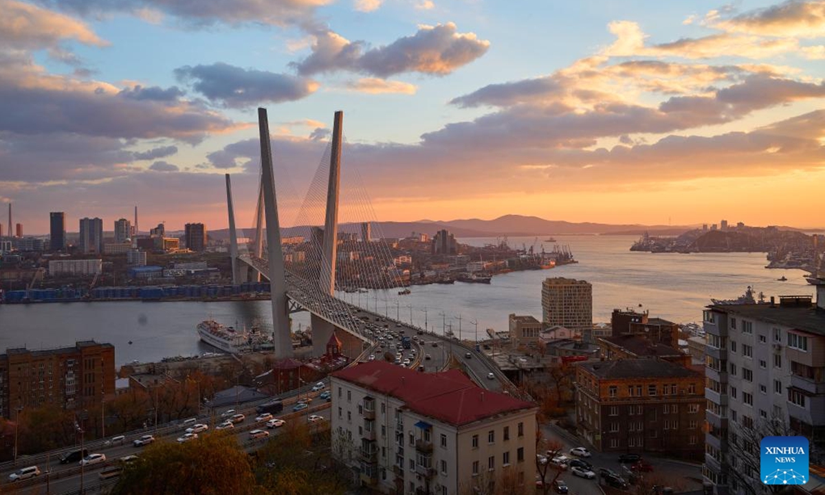 This photo taken on Nov. 6, 2024 shows a sunset view of Vladivostok, Russia.    (Photo: Xinhua)